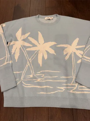 Vineyard Vines Sky Blue Palm Tree Knit Crewneck Sweater Size Medium - C4-107 thumbnail 3