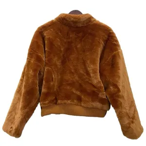 Free People $168 Faux Fur Furry Bomber Jacket Terracotta Golden Brown Size S thumbnail 5