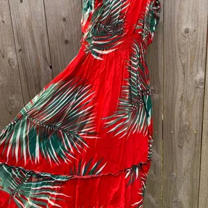 Red &‎ green palm leaf tropical dress size small Hawaiian spring summer beach thumbnail 6