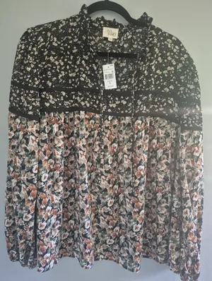 Ava James Floral Mixed-Print Boho summer long sleeve bohemian Blouse size XL NWT thumbnail 1