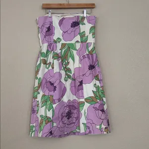 Ann Taylor Loft Strapless Purple And White Floral Midi Dress thumbnail 4