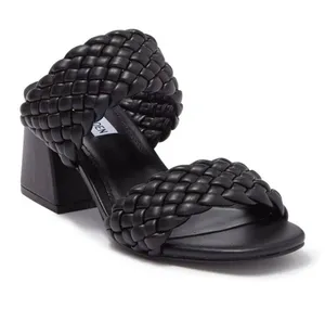 Steve Madden Daphnee Braided Black Block Heel Sandals Size 6 thumbnail 1