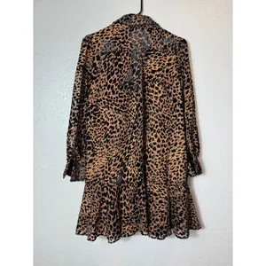 Tuckernuck Leopard Print Burnout Ruffle‎ Hem Shirt Dress XS Brown thumbnail 3