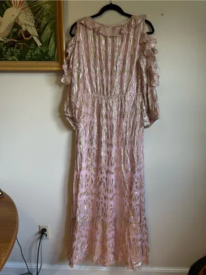 Boston Proper Ruffled Maxi Dress With Lurex Fabric Pink Womens Small thumbnail 9