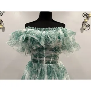 Sherri Hill 56128 Green Print Ruffle Off the Shoulder Gown Sz 6 NWOT thumbnail 4