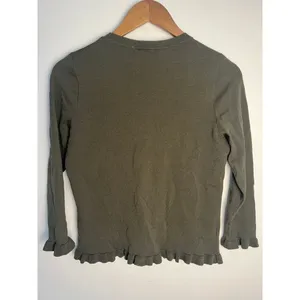 Ann‎ Taylor Factory Med Olive Green Ruffle Hem Crew Neck Sweater Minimal Office thumbnail 4