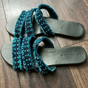 NEW‎ Rothy’s Triple Band Teal Navy Blue Fringe Sandals Size 11 thumbnail 3