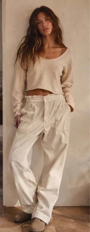 100% Cashmere Free People Cream Cropped Scoop Neck Sweater Exposed Back Seam XS thumbnail 1