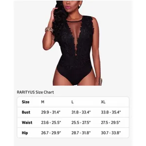 NEW Black Deep V Lace Mesh Sleeveless Thong Bodysuit L thumbnail 4