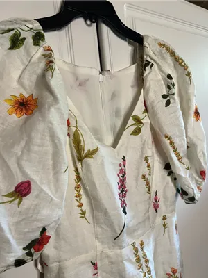 & Other Stories 100% Linen Floral Puff Sleeve Midi Dress thumbnail 8