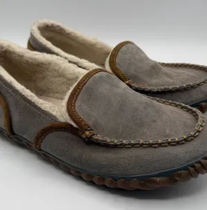 Sorel Tremblant Moc Slippers Womens 10 Gray Suede Fleece Lined Moccasins thumbnail 1
