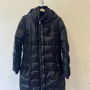 DKNY Women's Black Hooded Long Puffer Coat Down Fill Fleece Lined Jacket Small thumbnail 4