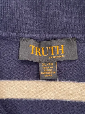 TRUTH Navy and Cream Striped Knit Polo Sweater XL preppy classic nautical fall thumbnail 2