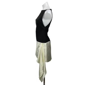 NEW Zara Black Ivory Sleeveless Boat Neck Satin Silk A Line Mini Dress Size S thumbnail 2