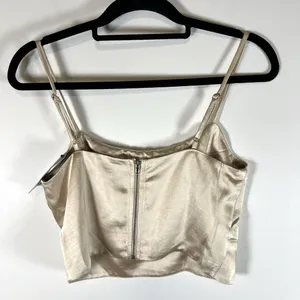 Lulu’s NWT Beige Satin Tie-Strap Cropped Tank Top‎ Size M Zip Up Back thumbnail 4