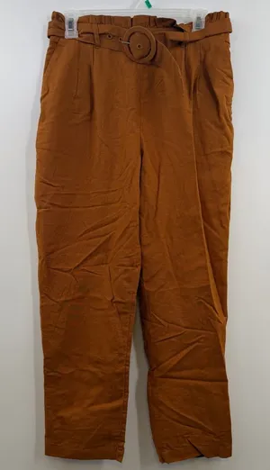 American Eagle Paperbag Pants Womens M Rust Linen Blend High Rise Belted thumbnail 1