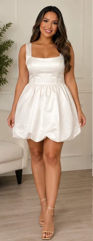 Lulus  White Square-Neck Bubble-Hem Mini Dress thumbnail 1