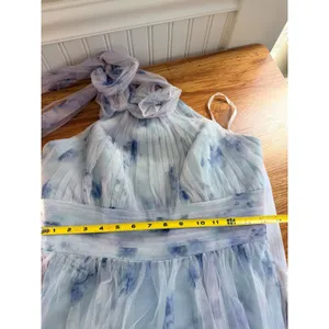 Dessy Collection 3131 Halter Tulle Floral Bridesmaid Maxi Dress Blue 10 NWT thumbnail 7