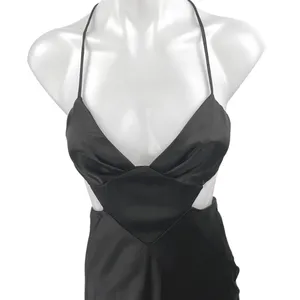 NEW Zara Black Silk Satin Sleeveless Cutout V Neck Strappy Midi Slip Dress Sz XS thumbnail 4