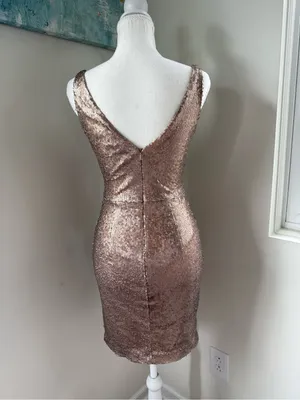 Lulu's Gold Sequin V-Neck Bodycon Mini Dress XS thumbnail 2