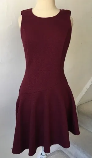 Urban Outfitters Sugarlips Dark Red Drop Waist Quilted Asymmetrical Dress Size Small thumbnail 1