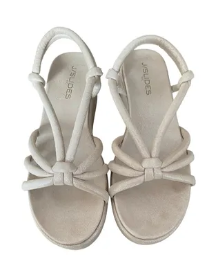 J/Slides Qayla Platform Metallic Suede Sandals Tan Silver size 8 thumbnail 3