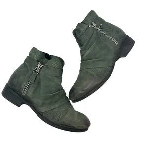 Miz Mooz Sunny Green Leather‎ Ankle Booties Boots Ruched Zip EU 36 US 6 Womens thumbnail 2