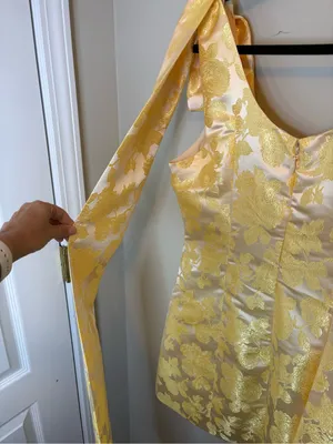NWT Sugarlips Duson Gold Floral Jacquard Bow Sash Mini Dress L thumbnail 6
