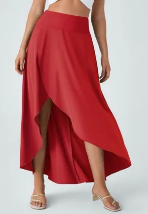 Halara Breezeful™ High Waisted High Low Ruffle 2-in-1 Skirt Pompeian Red Size M thumbnail 1