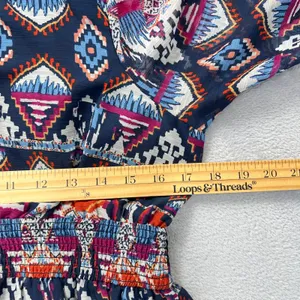 Old Navy Boho‎ Tiered Midi Dress Geometric Print Puff Sleeve Smocked Waist Lined thumbnail 12