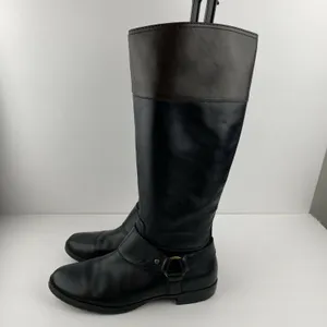Ralph Lauren Sulita Harness Riding Boots Size 8‎ Black Brown Leather Knee High thumbnail 5