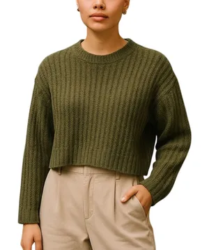 American Eagle Dark Green Chunky Knit Sweater | Small | Cropped Oversized Fit thumbnail 1