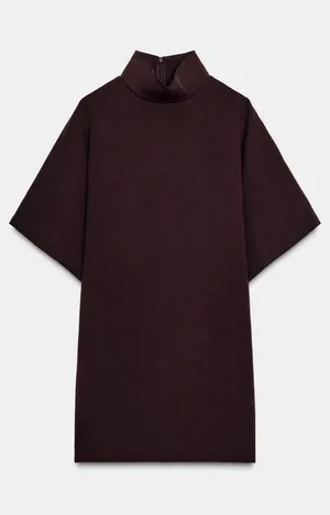 Zara Brown Mock Neck Short-Sleeve Top/Dress Size Medium Tunic Minimalist thumbnail 1