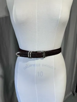 Perry Ellis Portfolio Belt Mens 40 Brown Braided Leather Silver Buckle Preppy thumbnail 2