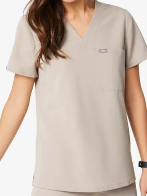 FIGS Catarina Scrub Top in tan sz small thumbnail 1