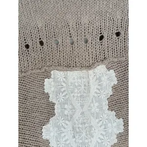 Free People‎ Wool Blend Lace Back Pointelle Cardigan Sweater Taupe Womens Small thumbnail 4