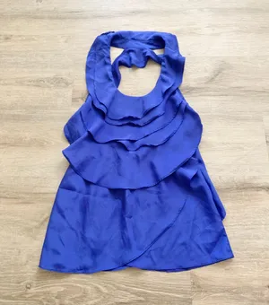Foreign Exchange Royal Blue Tulip Ruffle Open Back Top S thumbnail 1