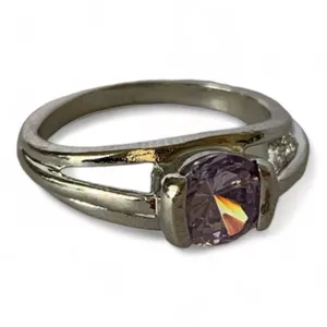 Amethyst Solitaire Light Purple Silver Ring Size 6 NEW thumbnail 1