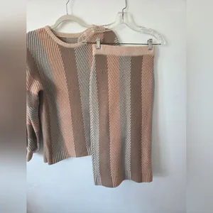 SheIn Sweater Skirt Set Chunky Knit Sand Earth Tones Coordinating Monochrome Old Money thumbnail 4