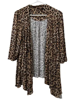 Victor Alfaro Women Size Medium‎ Open Front Top Cheetah Print Stretch Artsy City thumbnail 1