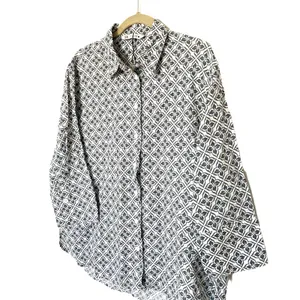 Zara Linen Blouse 3/4 Sleeve Button Front Print Shirt Womens Chic Top Sz L thumbnail 8