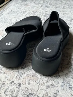 Zara BLACK Lug Sole Neoprene slide slip Sandals thumbnail 3