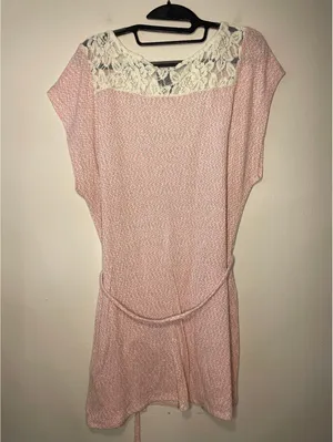 Motherhood Maternity Oh Baby! Maternity Pastel Pink Lace Back Tunic Cozy Coquette thumbnail 2