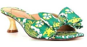 Antonio Melani Alora Royal Palm Print Bow Detail Slide Sandal Kitten Heels thumbnail 1