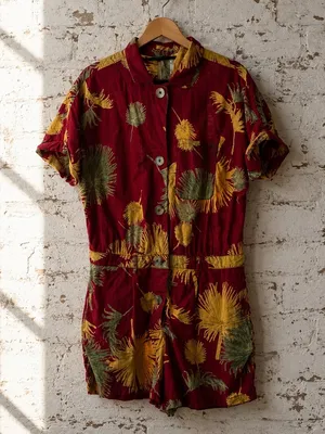 Free People Malibu Romper Burgundy Palm Print Boho M thumbnail 2