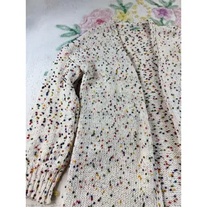 P.S. Kate Confetti Pom Pom Open Front Cardigan Cream Multi Knit Sweater M/L thumbnail 5