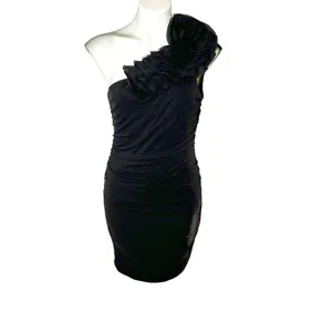 WYATT One Shoulder Rosette Bodycon Mini Dress Size M Black‎ Ruched Toga thumbnail 2