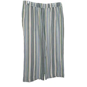 Wonderly Womens Cotton High Rise Tie Waist Ankle Pants Blue Green Striped XL thumbnail 7