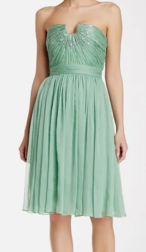 Halston Heritage Meadow Embellished Mint Green Strapless Chiffon Mini Dress $545 thumbnail 1