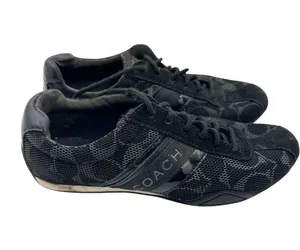 Coach Size 6 Black Monogram Sneakers Mesh Leather Trim Lace-Up Casual Shoes thumbnail 1